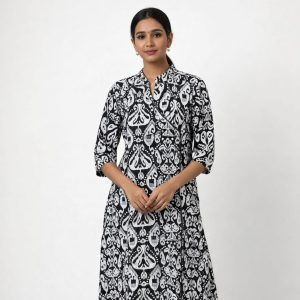 Pure Cotton Cord Set with cross neck pattern and front slit