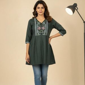 Short Top Olive Green Pure Cotton