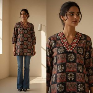 Short Top Red & Black Combination - Pure Cotton